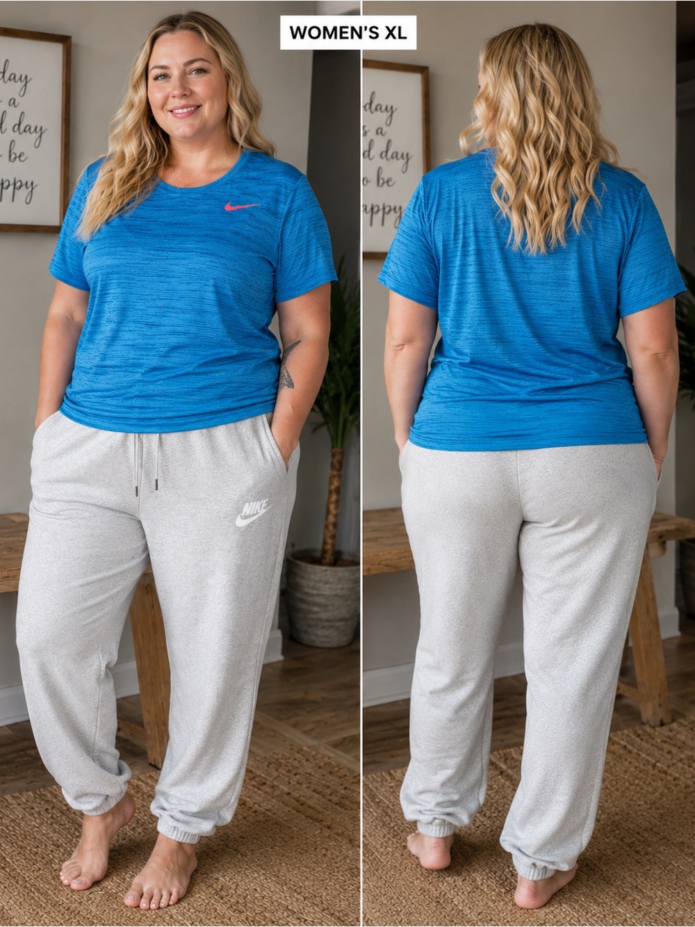 Nike Women's Blue Short-Sleeve Performance Top and Light Gray Joggers